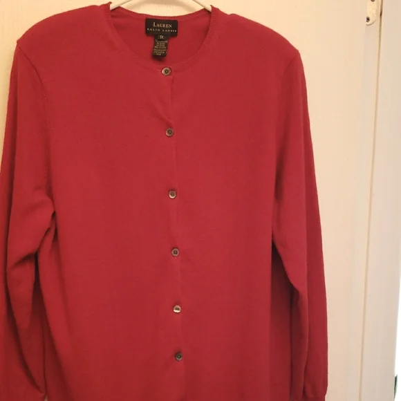 Cashmere Lauren Ralph Lauren Crimson Button-Up Cardigan - Picture 2 of 6